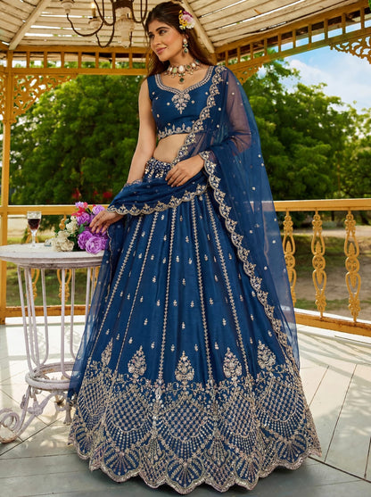 Morpich Pure Soft Net Heavy Embroidery Work Bridal Lehenga 