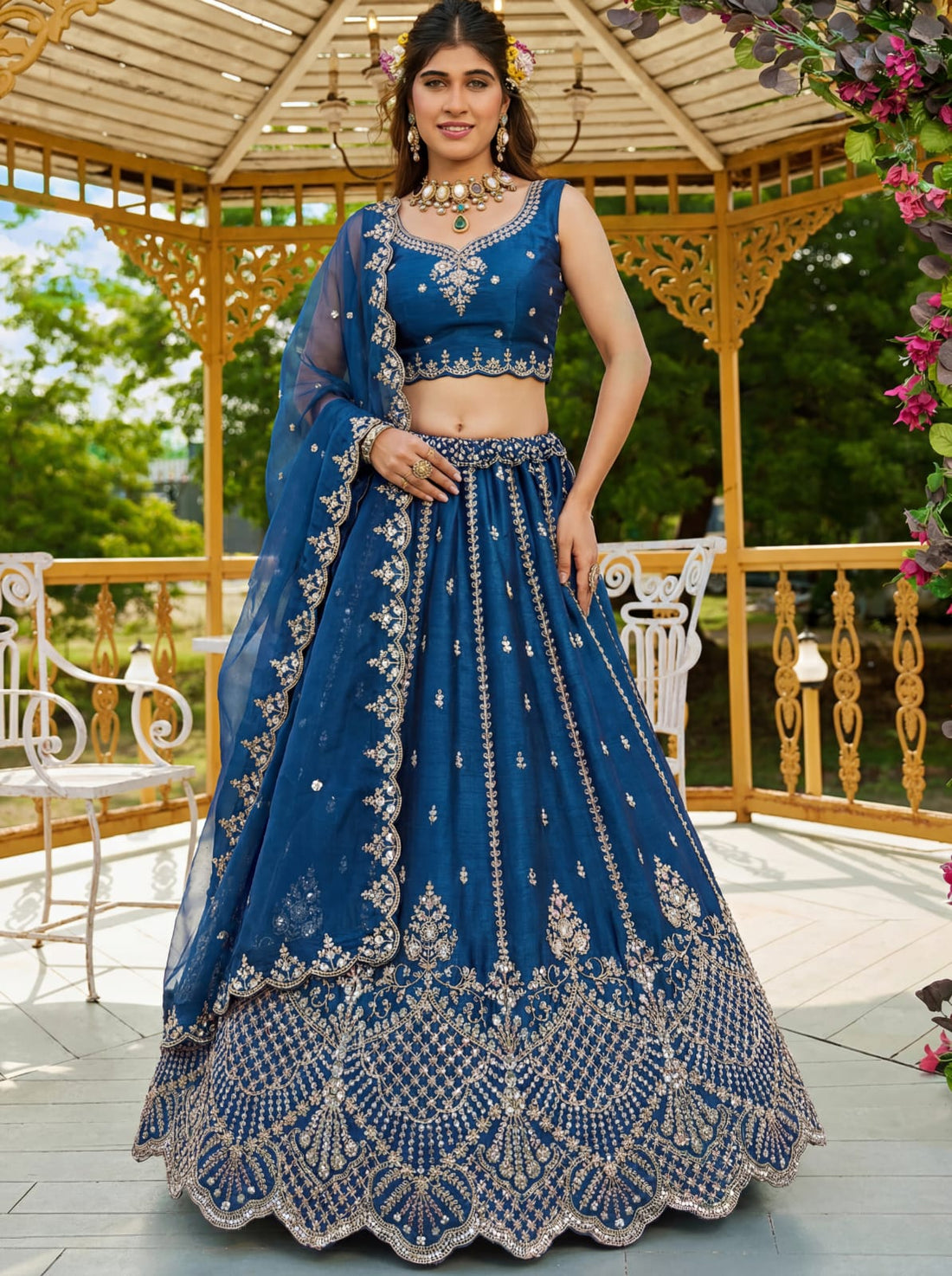 Morpich Pure Soft Net Heavy Embroidery Work Bridal Lehenga 