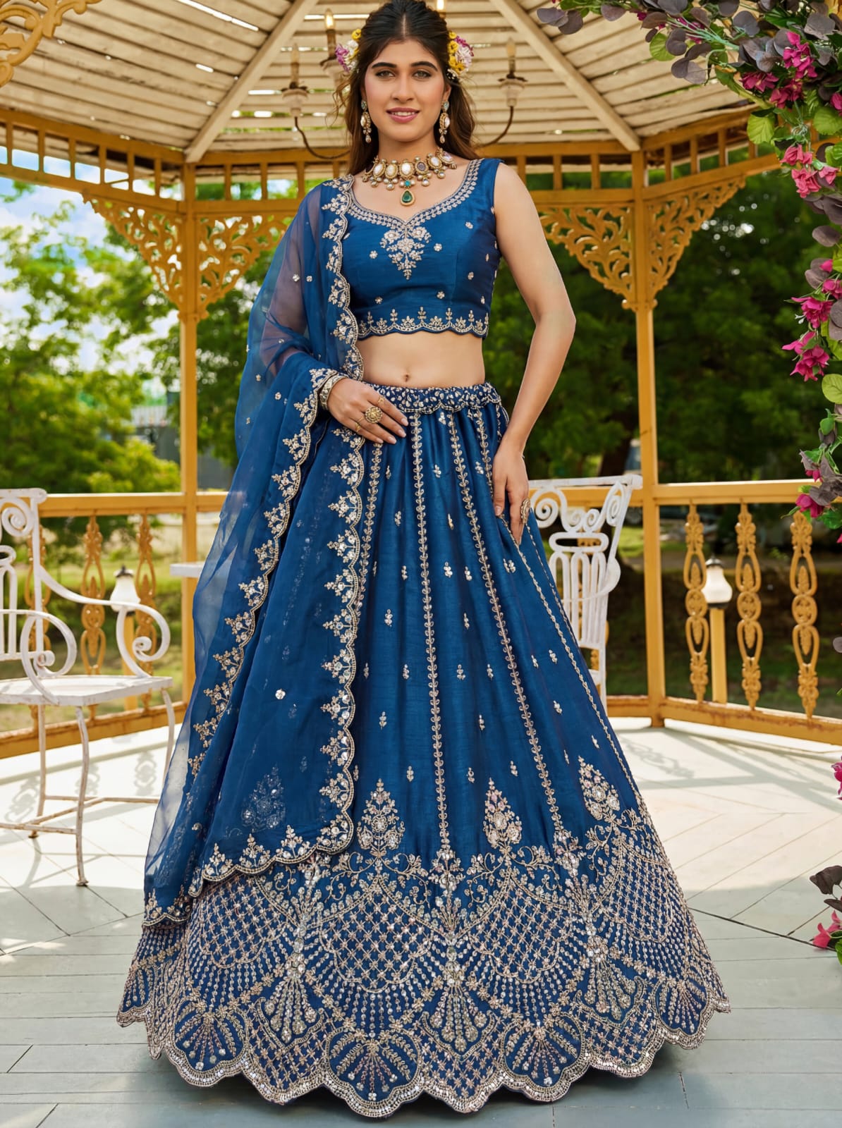 Morpich Pure Soft Net Heavy Embroidery Work Bridal Lehenga 