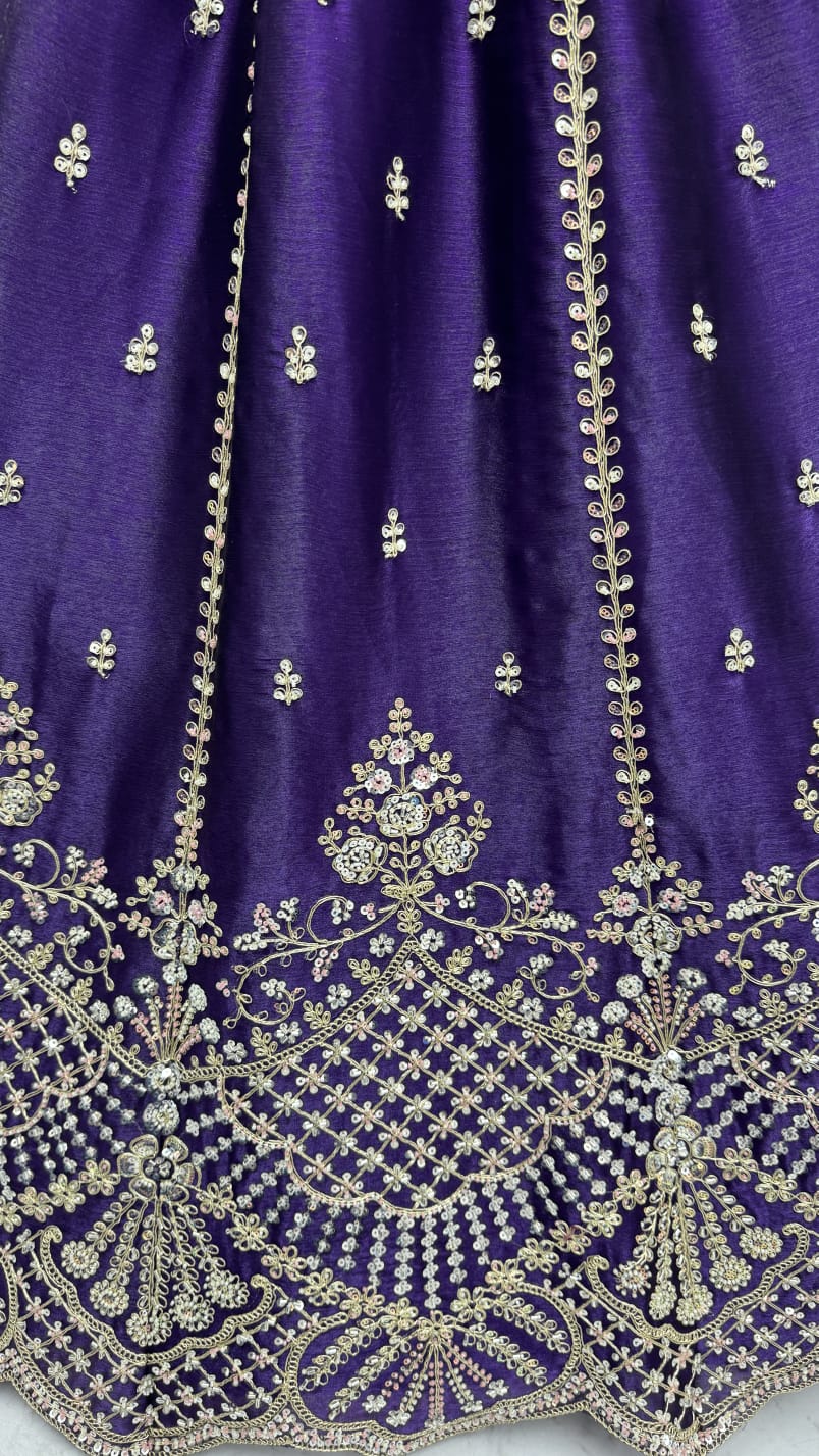 Indigo Pure Soft Net Heavy Embroidery Work Bridal Lehenga 