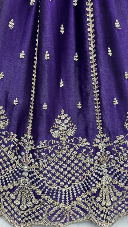 Indigo Pure Soft Net Heavy Embroidery Work Bridal Lehenga 