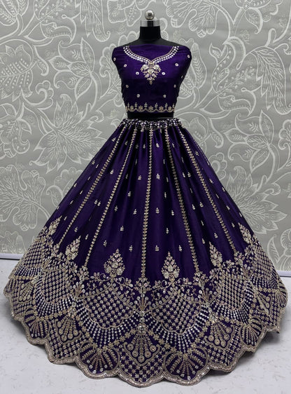 Indigo Pure Soft Net Heavy Embroidery Work Bridal Lehenga 