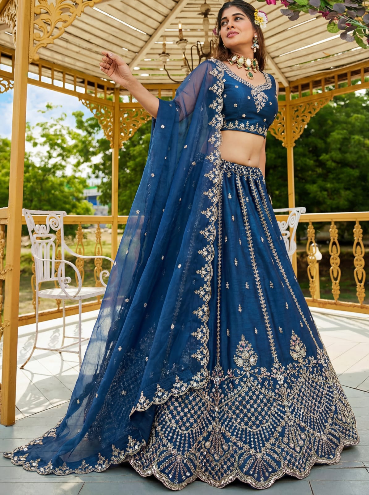 Morpich Pure Soft Net Heavy Embroidery Work Bridal Lehenga 