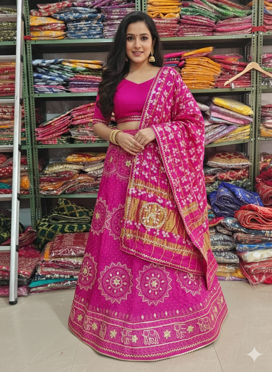Pink Pure Modal Gajji Silk Rajsthani Lehenga Choli 