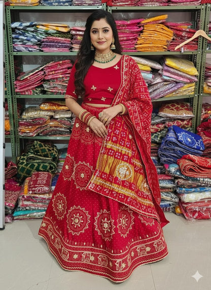 Red Rose Pure Modal Gajji Silk Rajsthani Lehenga Choli 