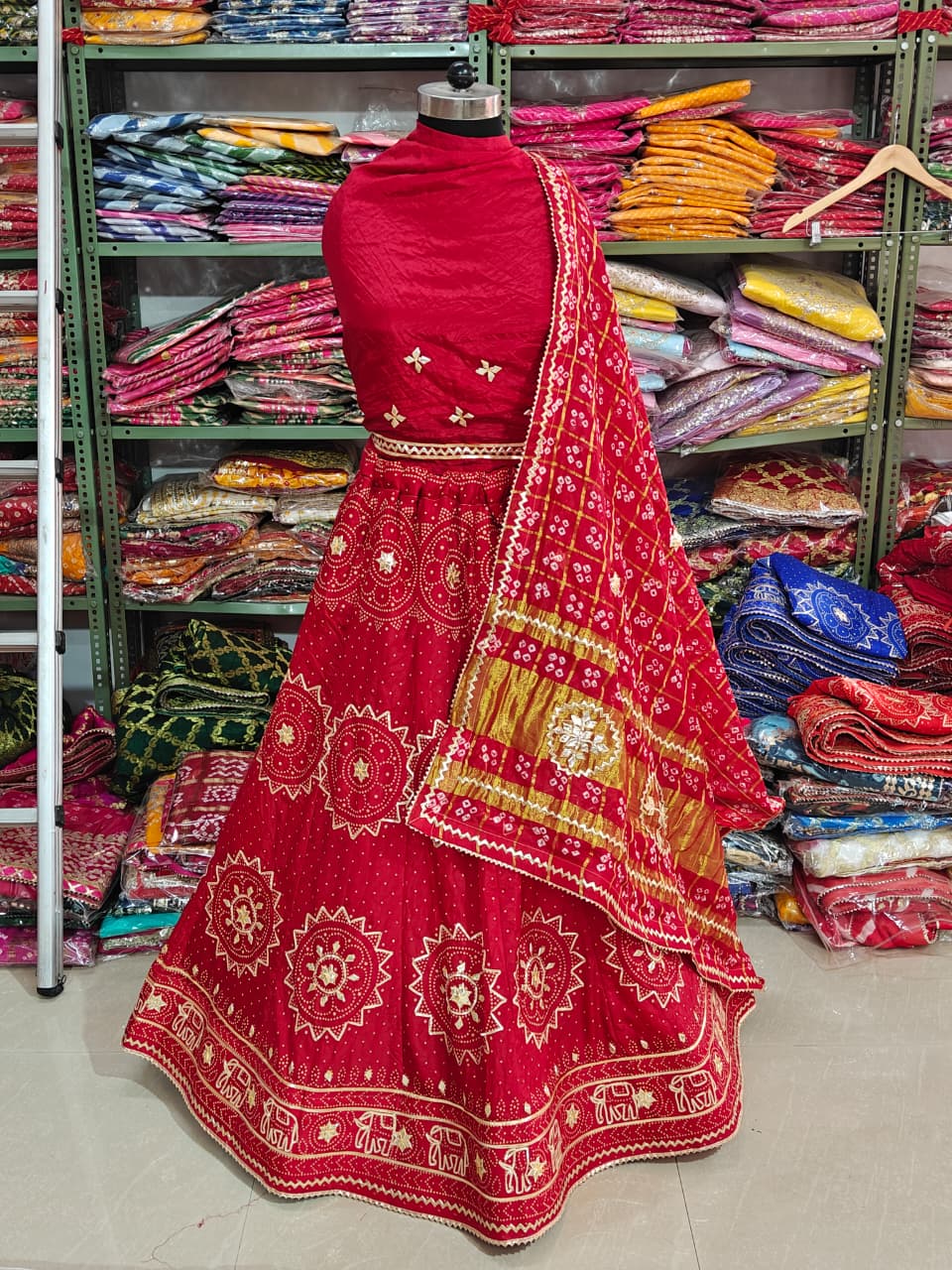 Red Rose Pure Modal Gajji Silk Rajsthani Lehenga Choli ##color## Gharchola Lehenga Choli with premium fabric and embroidery