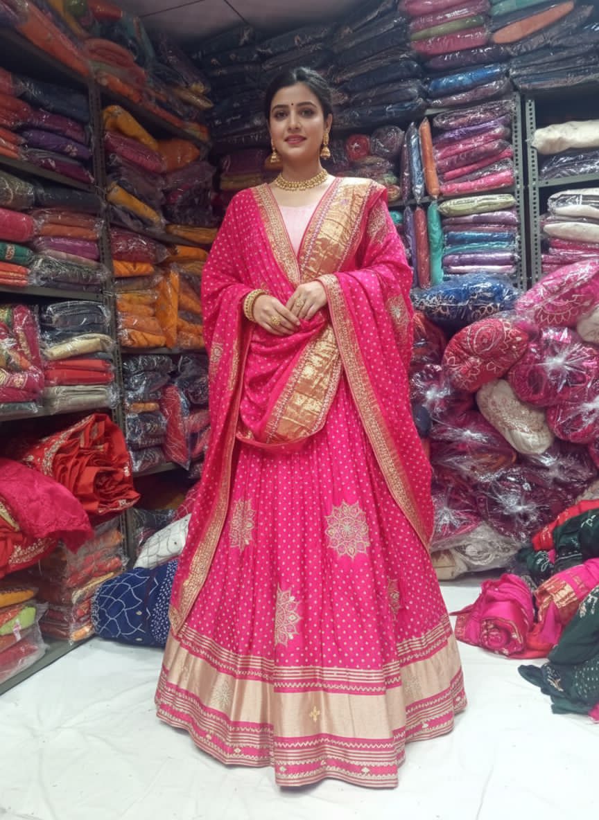 Pink Pure Modal Gajji Silk Rajsthani Lehenga Choli ##color## Gharchola Lehenga Choli with premium fabric and embroidery