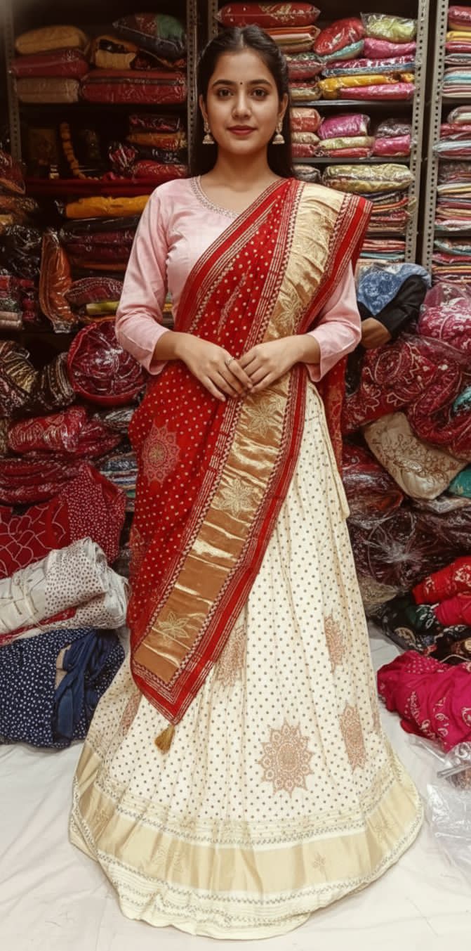 White Pure Modal Gajji Silk Rajsthani Lehenga Choli 