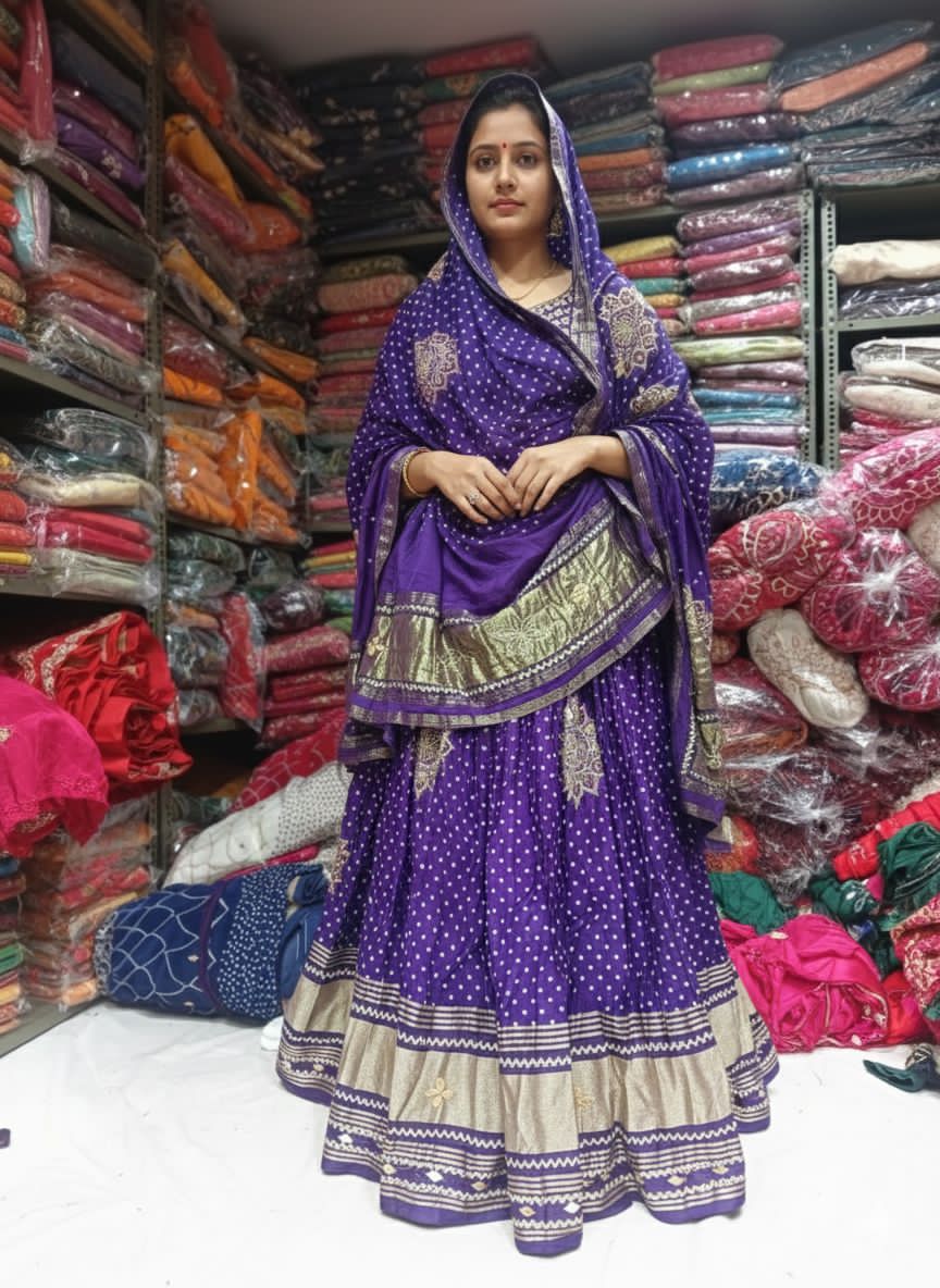 Blue Pure Modal Gajji Silk Rajsthani Lehenga Choli ##color## Gharchola Lehenga Choli with premium fabric and embroidery