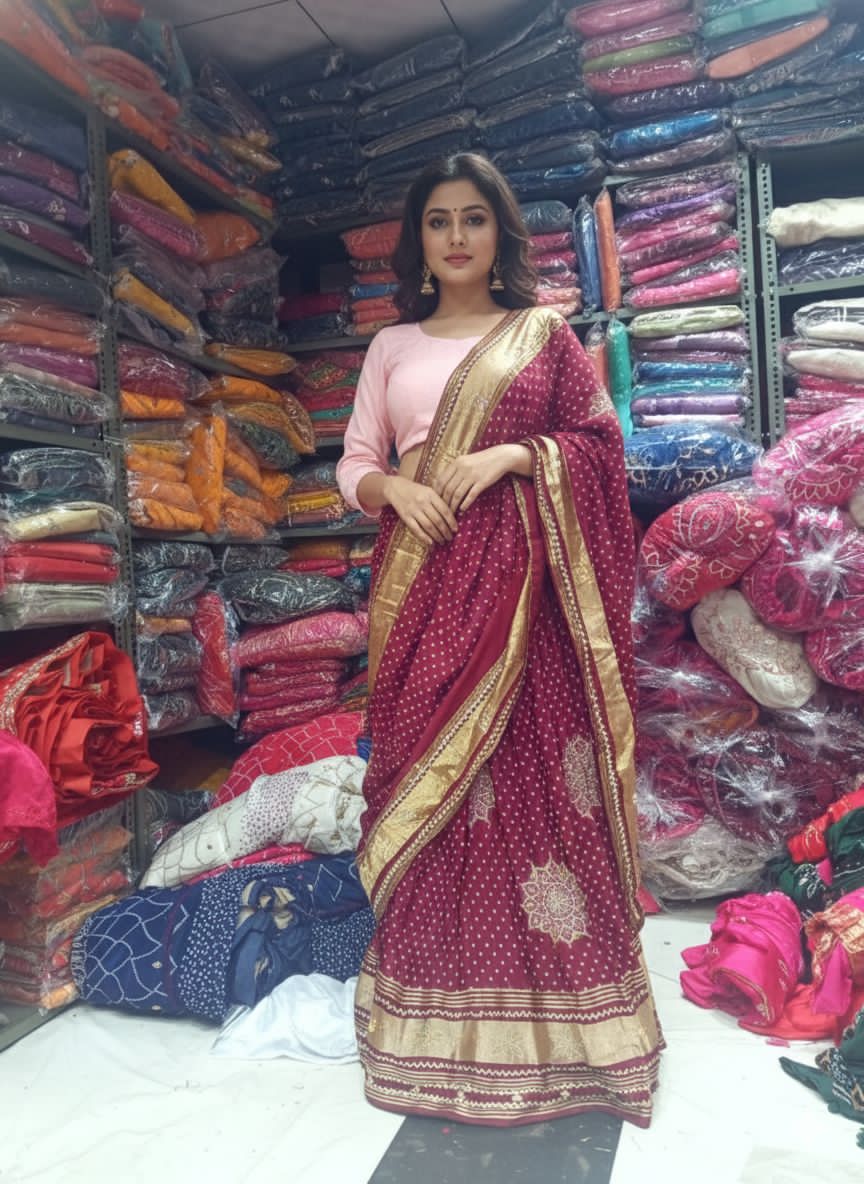 Maroon Pure Modal Gajji Silk Rajsthani Lehenga Choli 