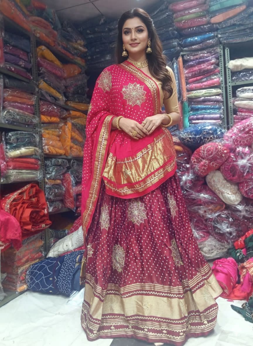 Maroon Pure Modal Gajji Silk Rajsthani Lehenga Choli 