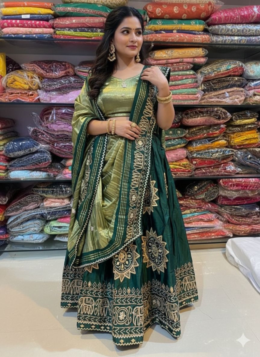 Green Pure Modal Gajji Silk Rajsthani Lehenga Choli 