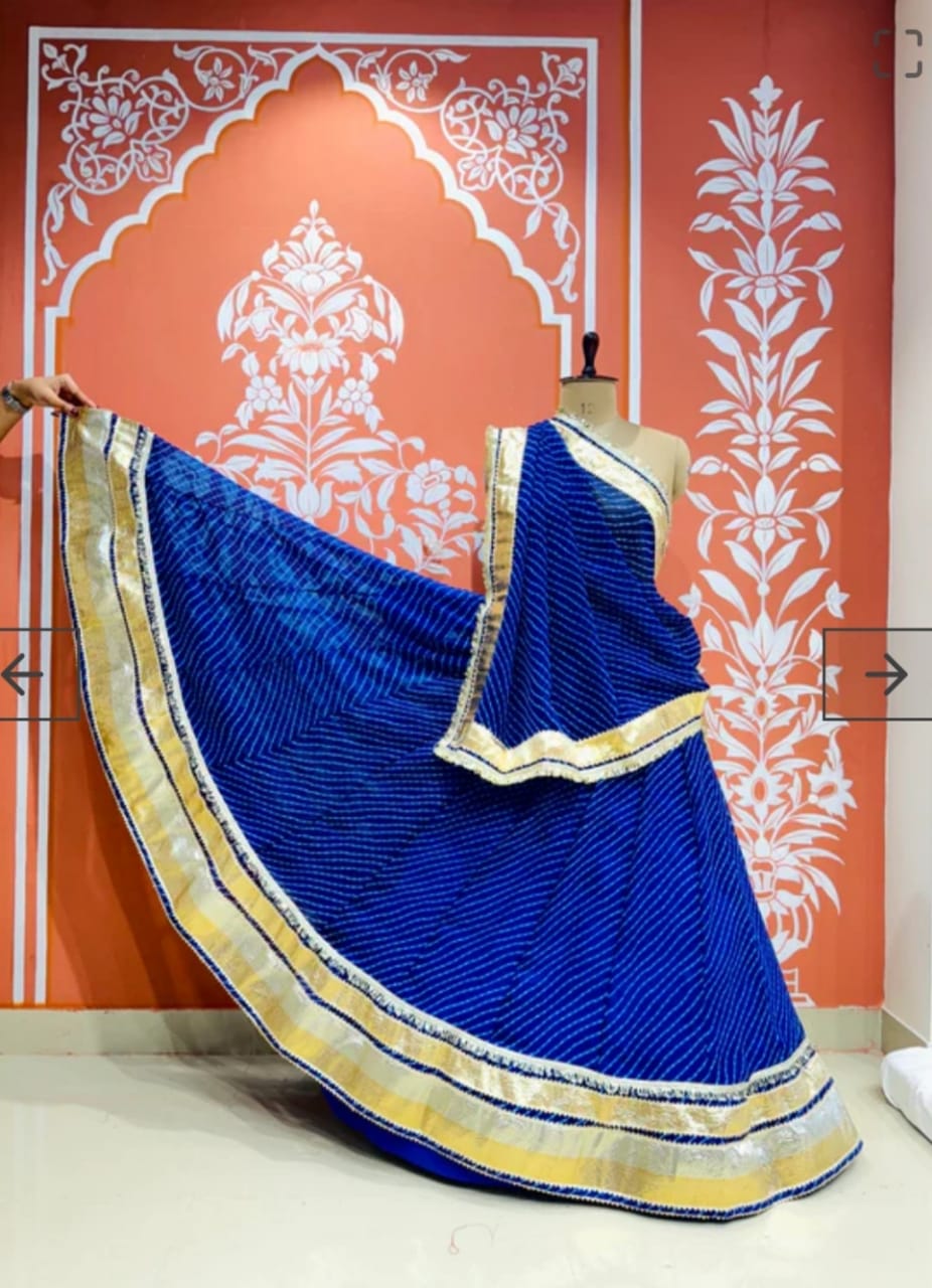Blue Pure Georgette Mothra Print Rajsthani Lehenga Choli ##color## Kota Doriya with premium fabric and embroidery