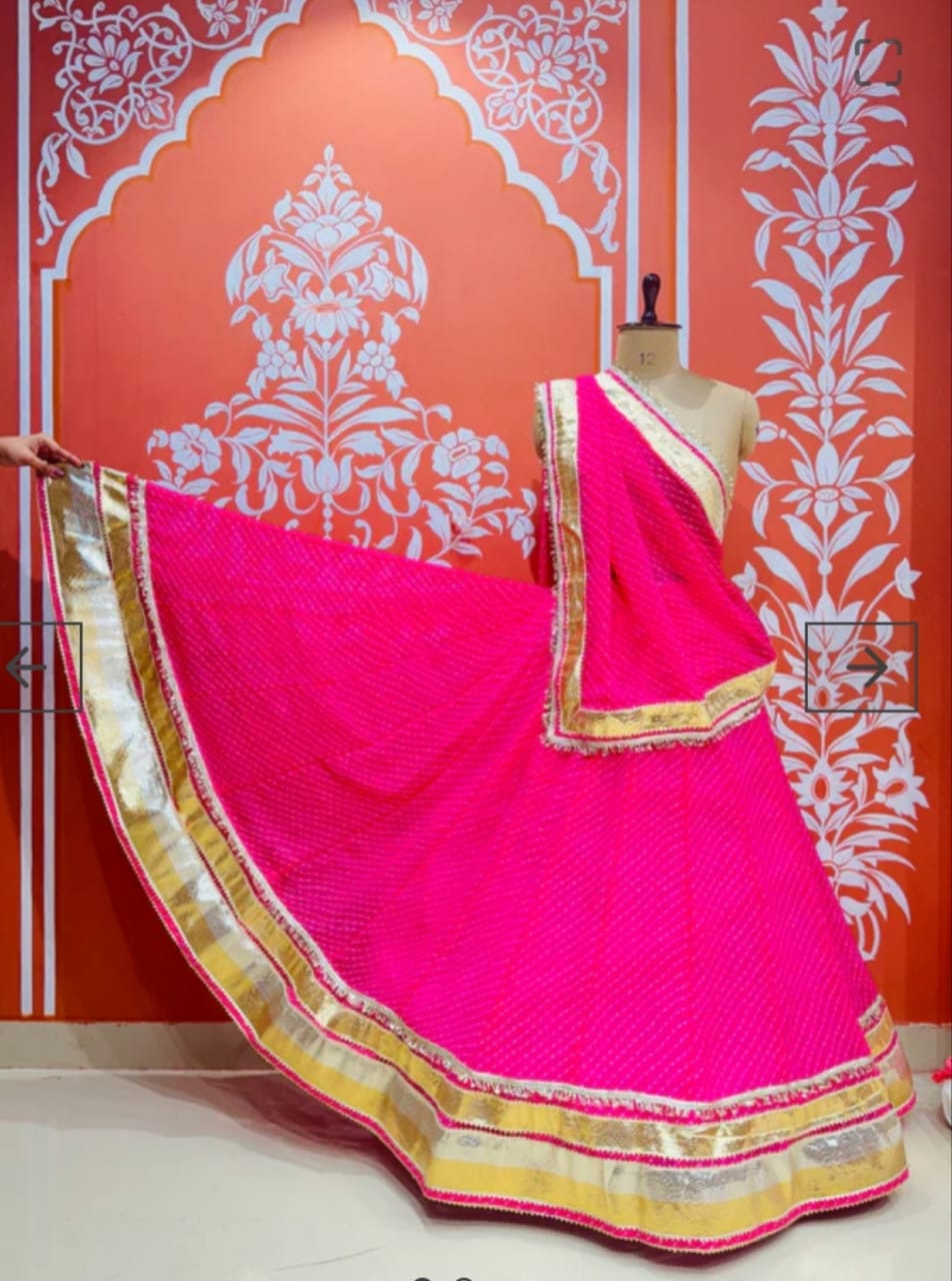 Pink Pure Georgette Mothra Print Rajsthani Lehenga Choli ##color## Kota Doriya with premium fabric and embroidery