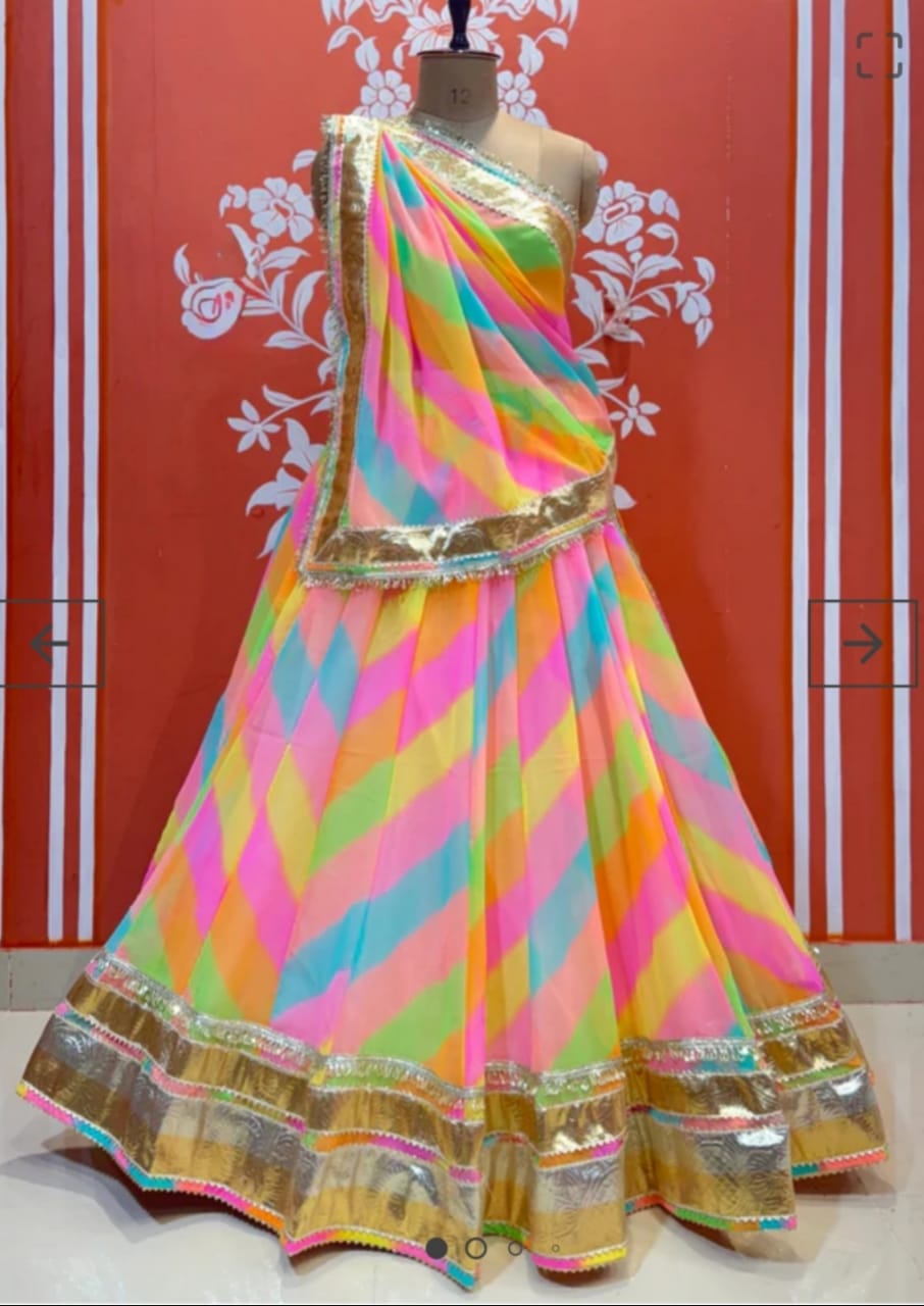 Multicolore Pure Georgette Mothra Print Rajsthani Lehenga Choli 