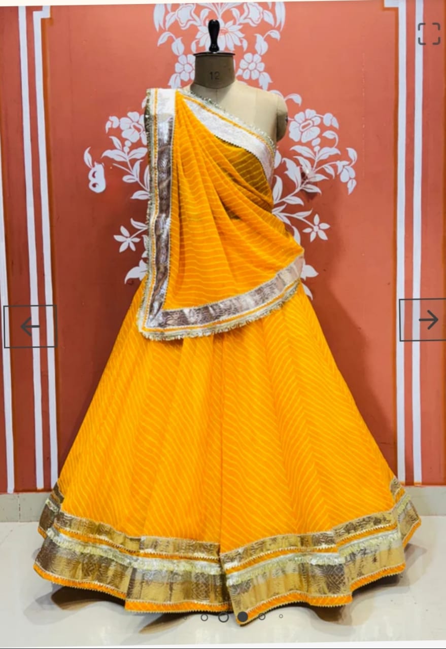 Yellow Pure Georgette Mothra Print Rajsthani Lehenga Choli ##color## Kota Doriya with premium fabric and embroidery