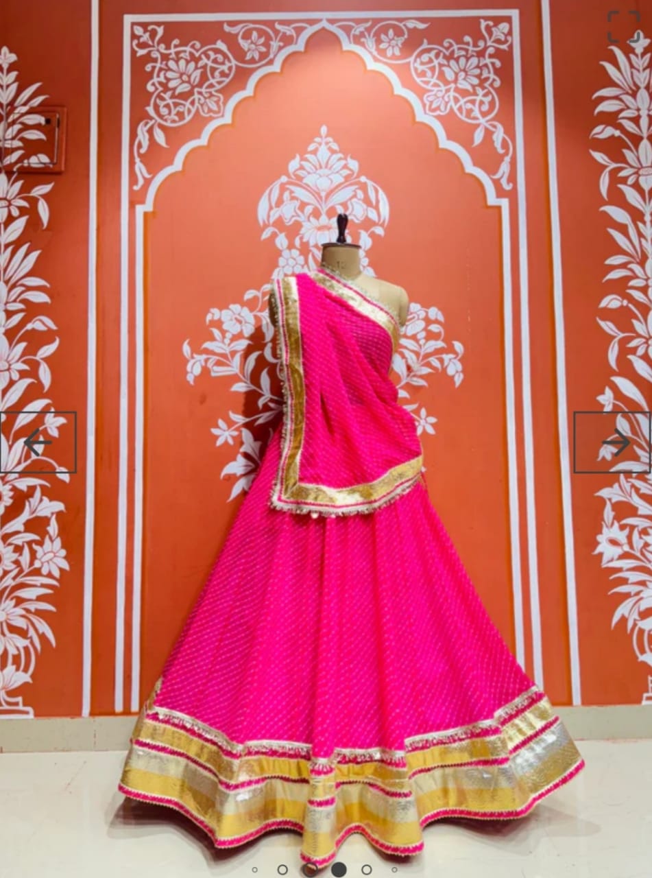Pink Pure Georgette Mothra Print Rajsthani Lehenga Choli ##color## Kota Doriya with premium fabric and embroidery