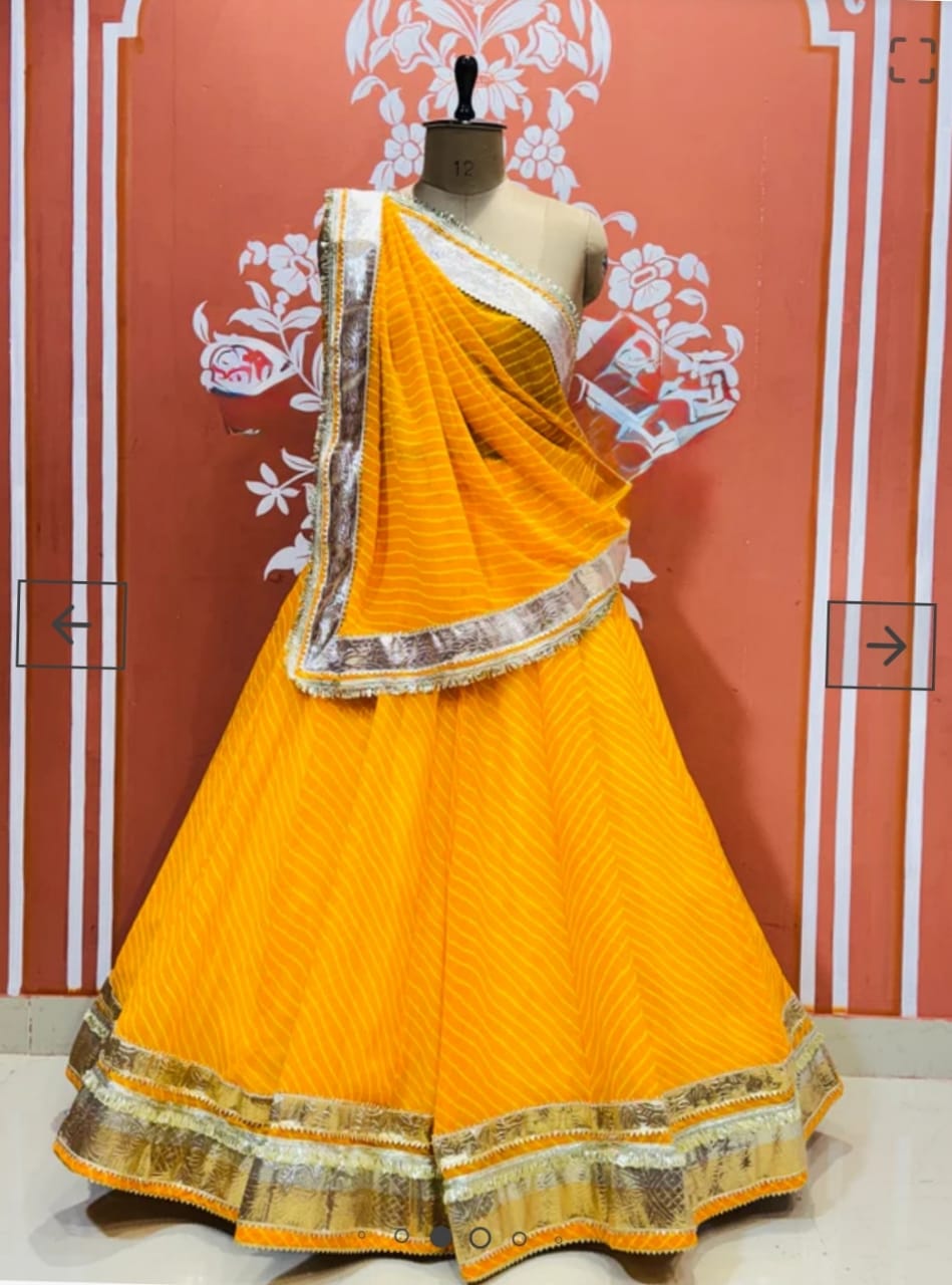 Yellow Pure Georgette Mothra Print Rajsthani Lehenga Choli 