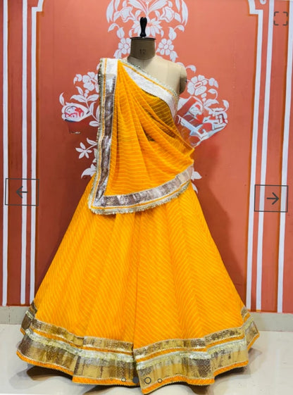 Yellow Pure Georgette Mothra Print Rajsthani Lehenga Choli 