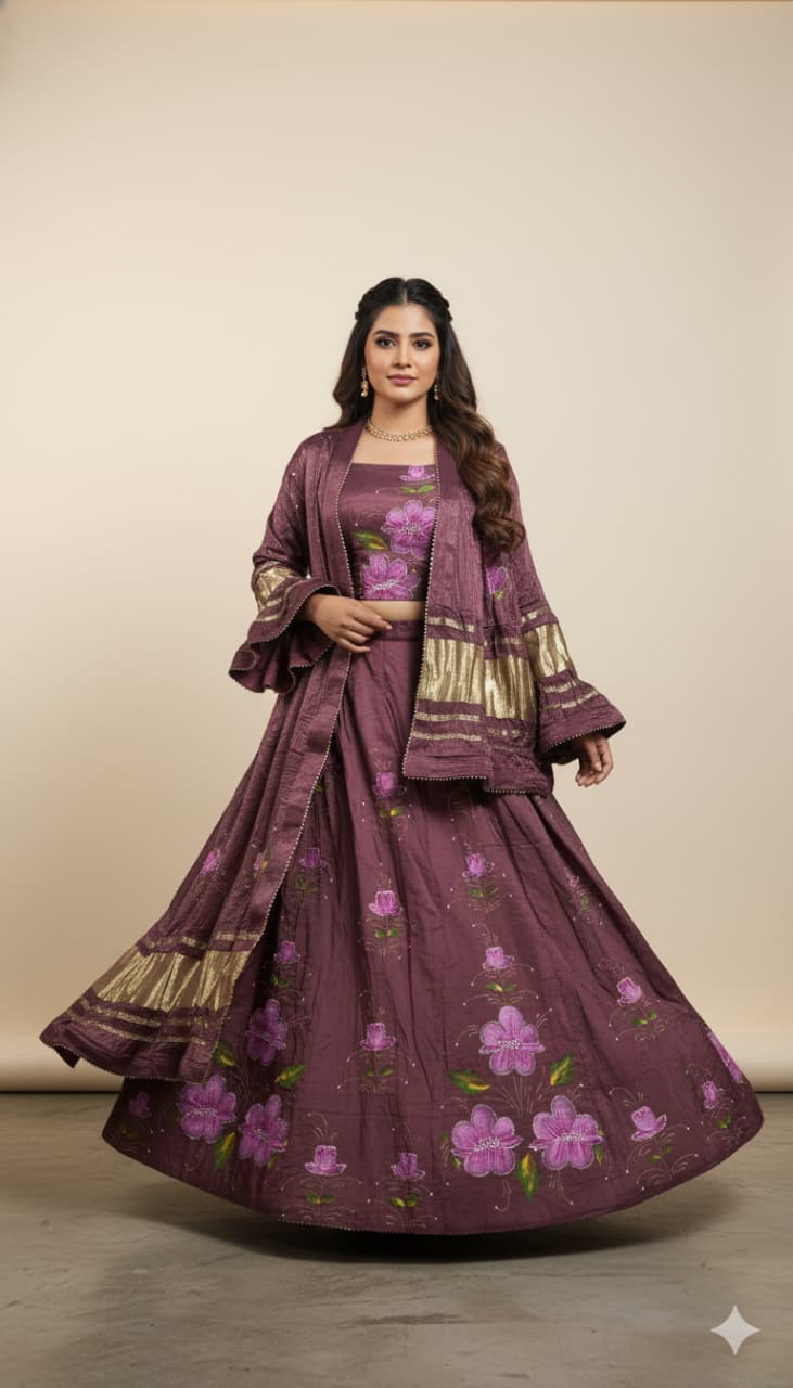Brown Pure Uppada Silk with Gajji Silk Dupatta Rajsthani Lehenga Choli 