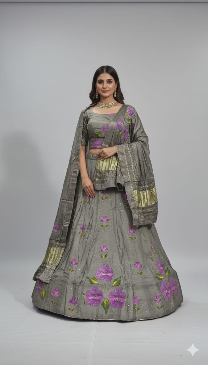 Burgundy Pure Uppada Silk with Gajji Silk Dupatta Rajsthani Lehenga Choli 