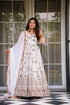White Pure Georgette Jaipuri Thread Embroidery Work Anarkali Gown 