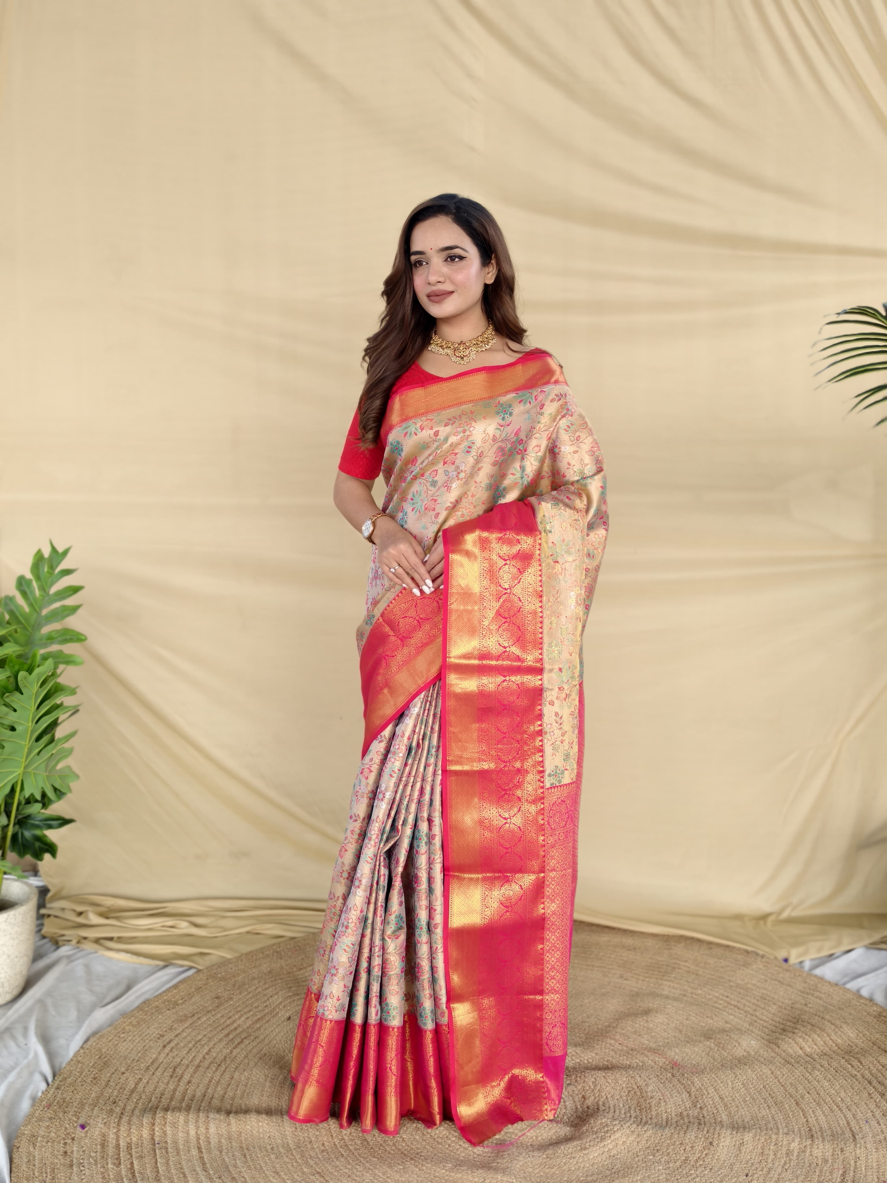 Beige Pure Kanchipuram Silk Sarees