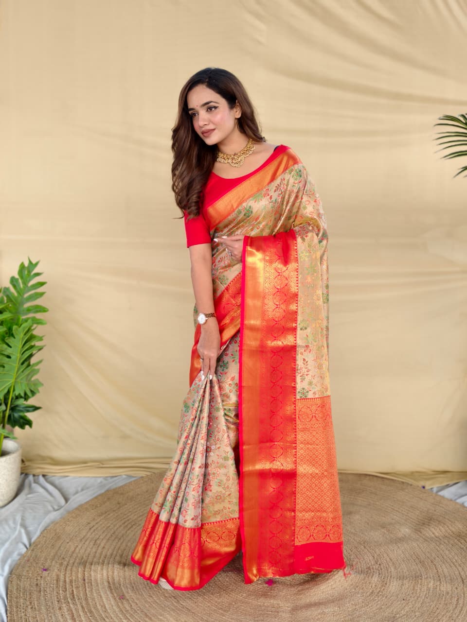 Rust Orange Pure Kanchipuram Silk Sarees