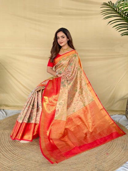 Rust Orange Pure Kanchipuram Silk Sarees 