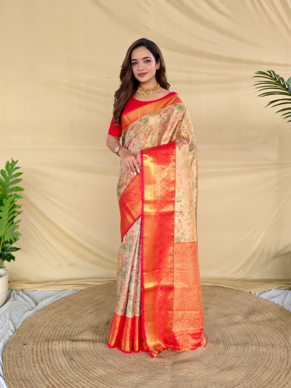 Rust Orange Pure Kanchipuram Silk Sarees