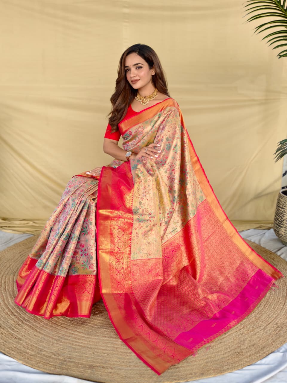 Beige Pure Kanchipuram Silk Sarees