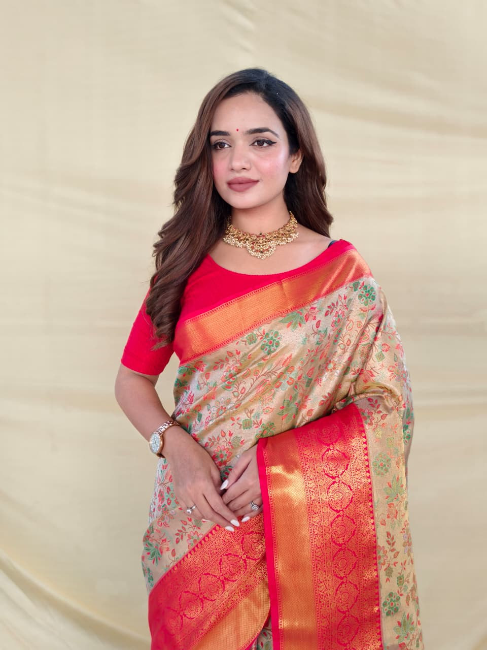 Beige Pure Kanchipuram Silk Sarees