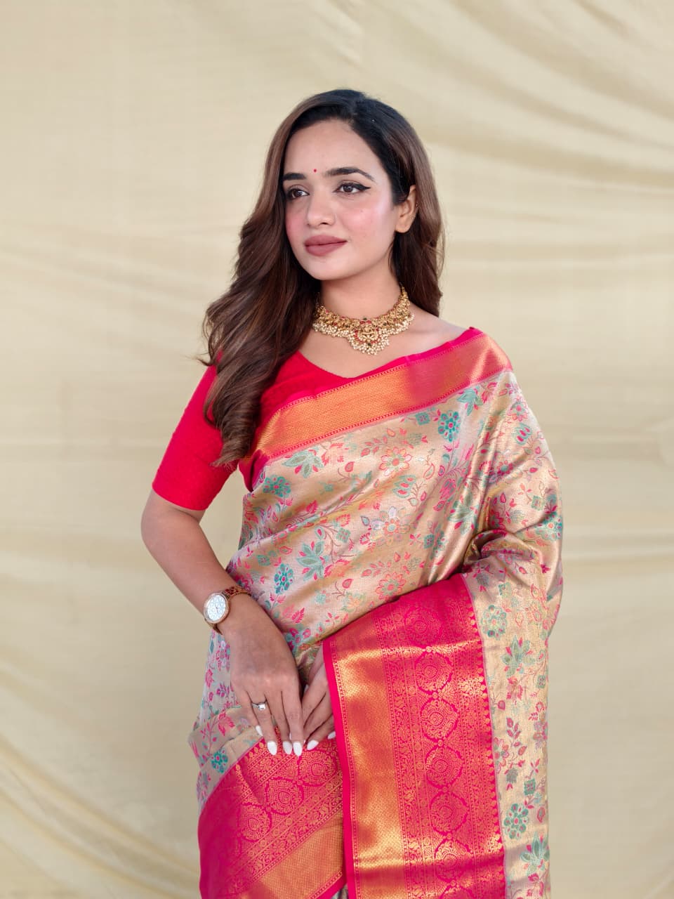 Beige Pure Kanchipuram Silk Sarees