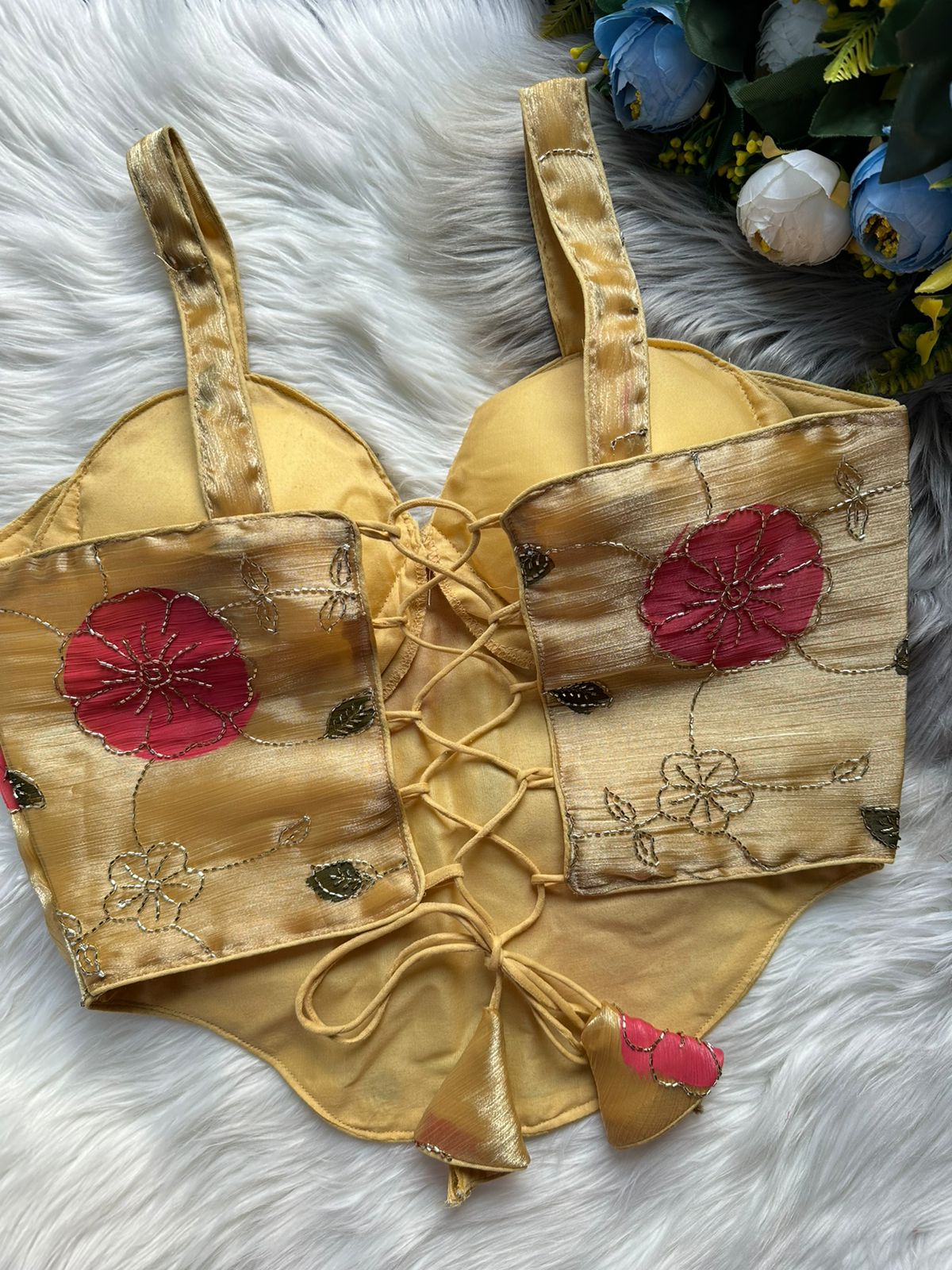 Cream Spaghetti Heavy Position Print SleevesLess Blouse ##color## Sleeveless Blouse with premium fabric and embroidery