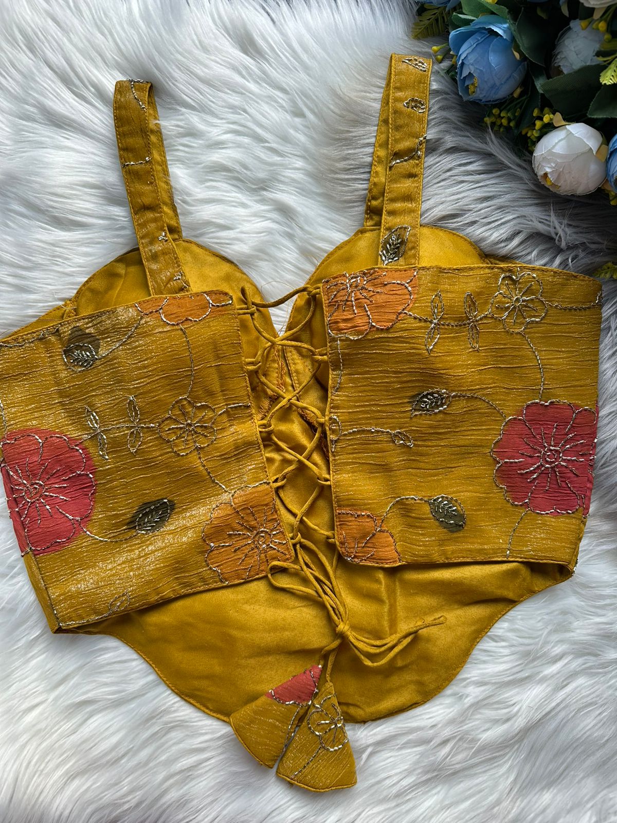 Gold Spaghetti Heavy Position Print SleevesLess Blouse ##color## Sleeveless Blouse with premium fabric and embroidery