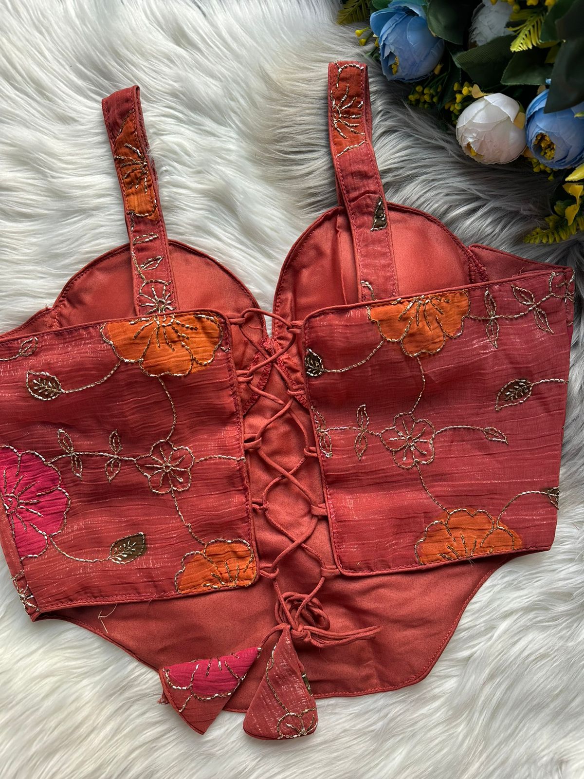 Pink Spaghetti Heavy Position Print SleevesLess Blouse ##color## Sleeveless Blouse with premium fabric and embroidery