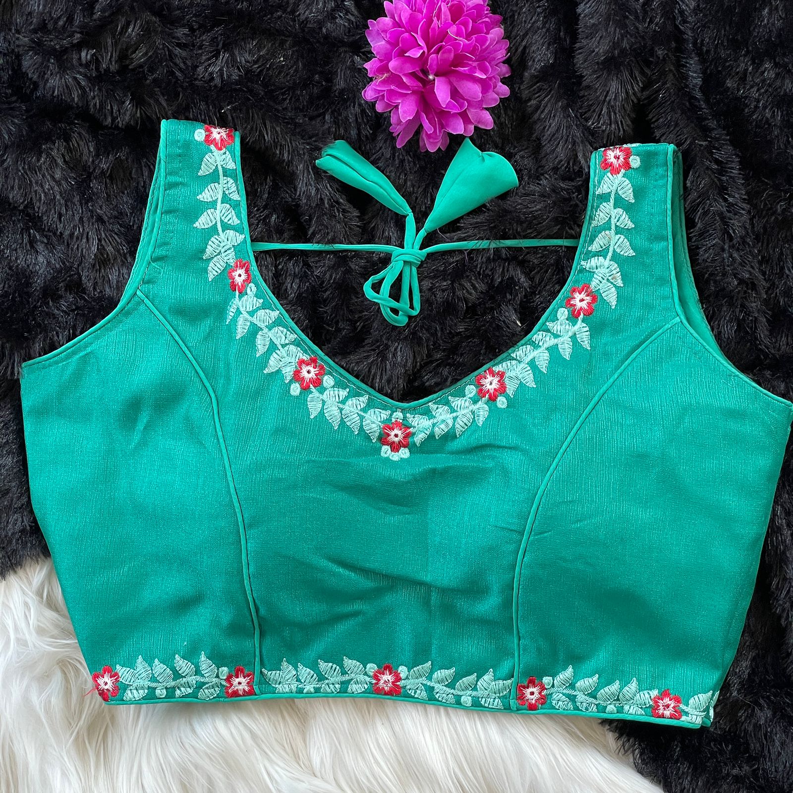 Readymade Heavy Milan Silk SleevesLess Blouse ##color## Sleeveless Blouse with premium fabric and embroidery