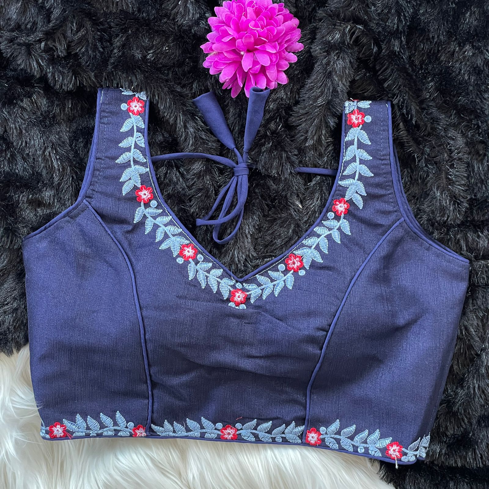 Readymade Heavy Milan Silk SleevesLess Blouse ##color## Sleeveless Blouse with premium fabric and embroidery