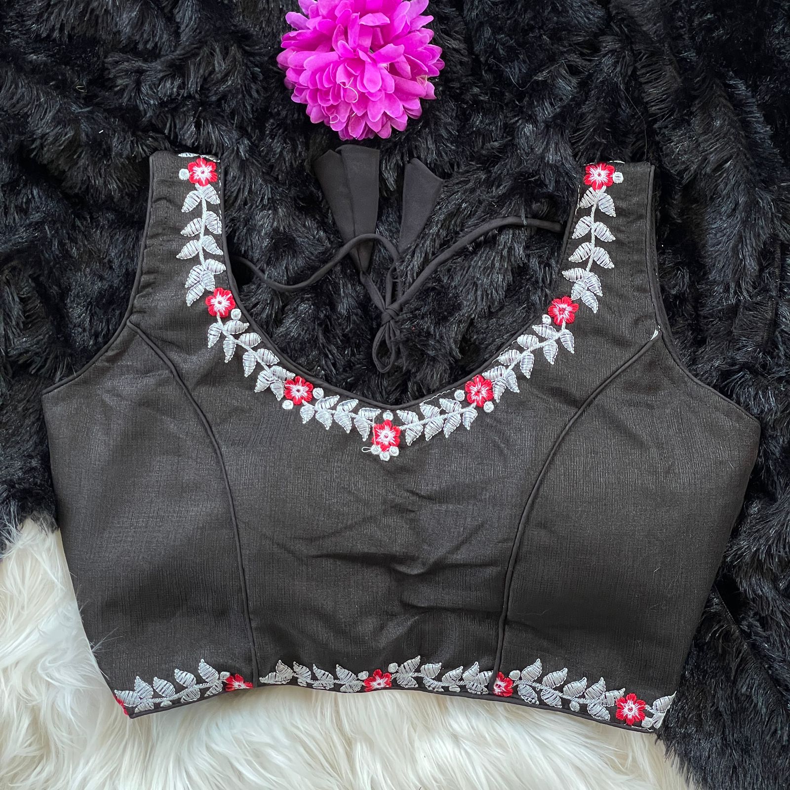 Readymade Heavy Milan Silk SleevesLess Blouse ##color## Sleeveless Blouse with premium fabric and embroidery