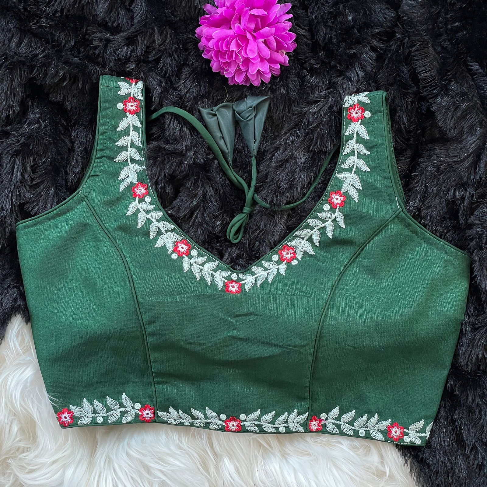 Readymade Heavy Milan Silk SleevesLess Blouse ##color## Sleeveless Blouse with premium fabric and embroidery