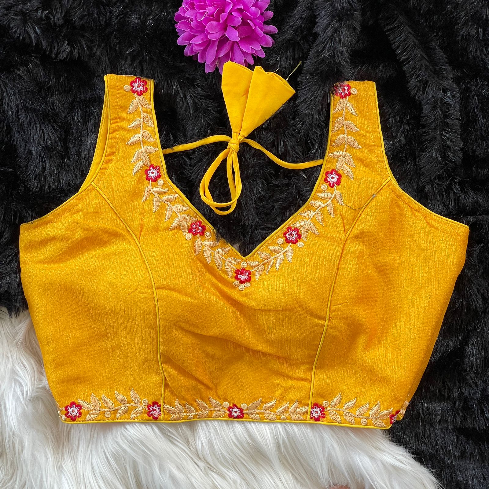 Readymade Heavy Milan Silk SleevesLess Blouse ##color## Sleeveless Blouse with premium fabric and embroidery