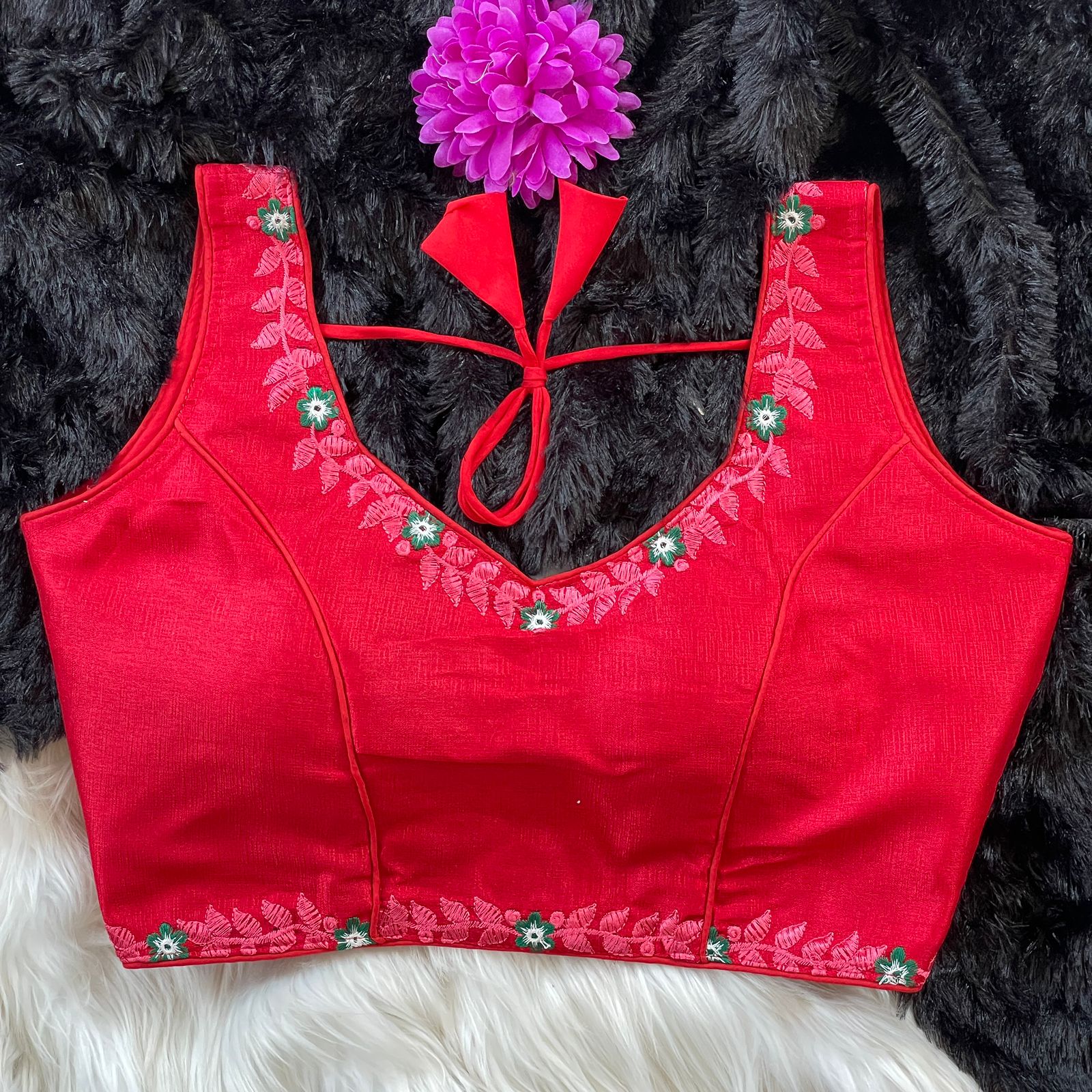 Readymade Heavy Milan Silk SleevesLess Blouse ##color## Sleeveless Blouse with premium fabric and embroidery