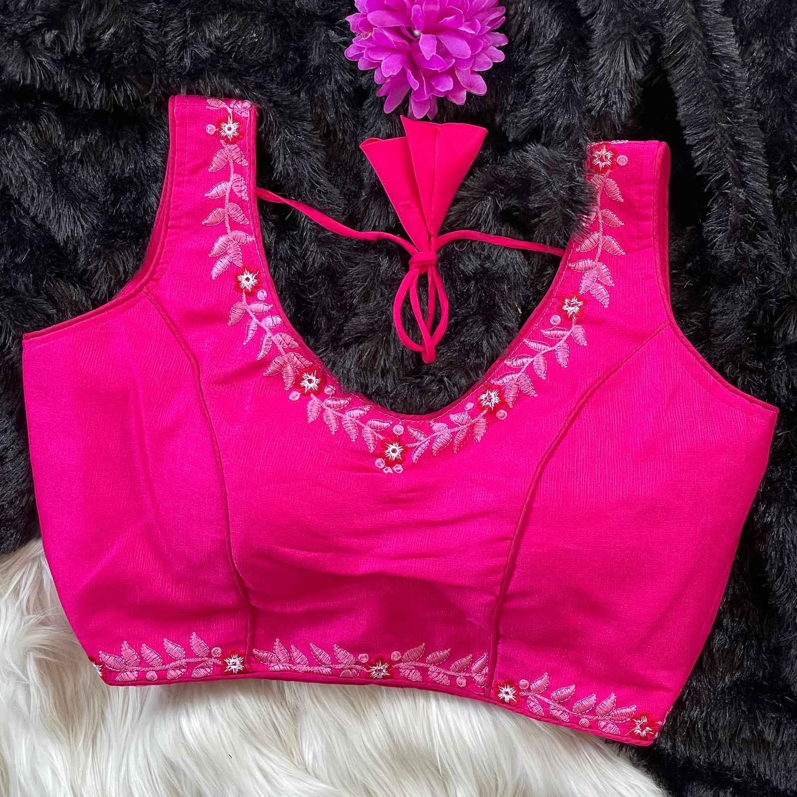 Readymade Heavy Milan Silk SleevesLess Blouse ##color## Sleeveless Blouse with premium fabric and embroidery