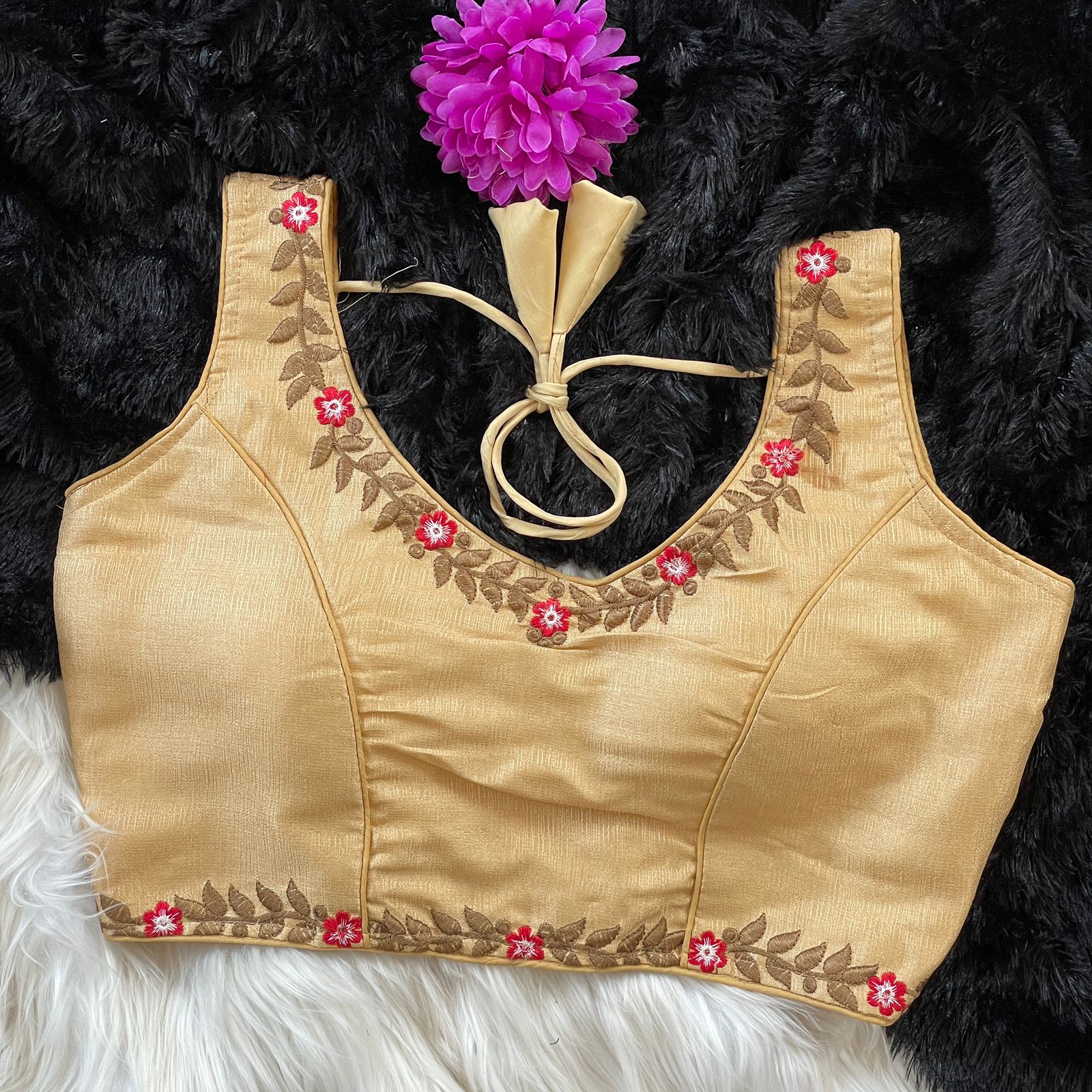 Readymade Heavy Milan Silk SleevesLess Blouse ##color## Sleeveless Blouse with premium fabric and embroidery