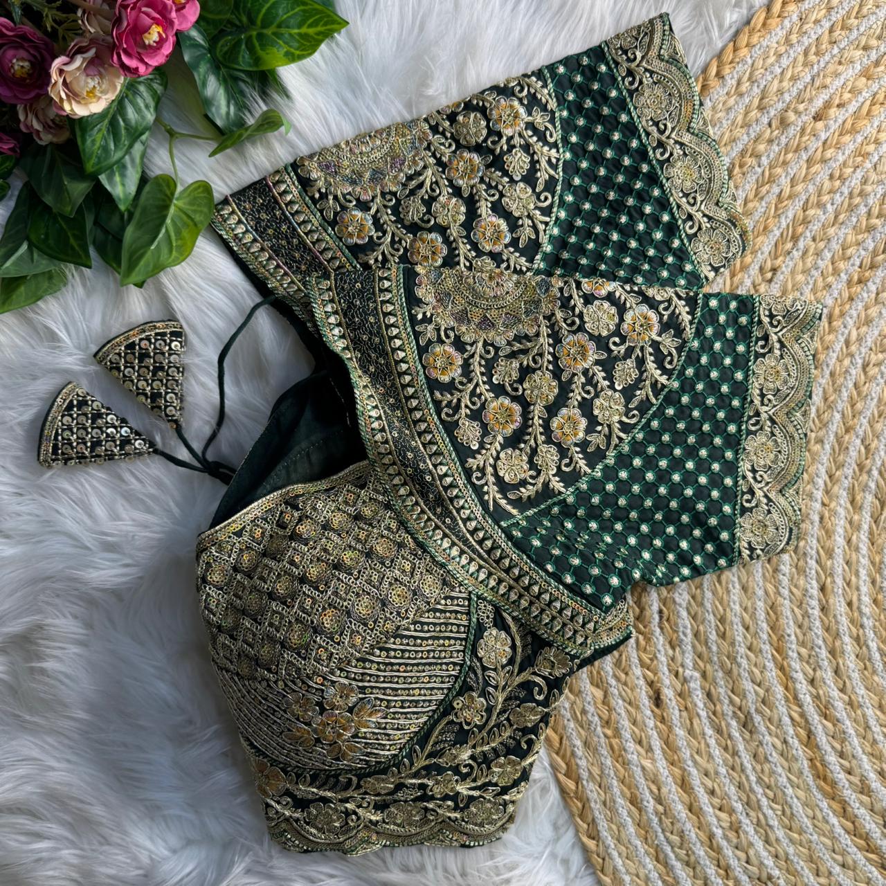 Readymade Pure Soft Roman Silk Madhubala Style Bridal Blouse ##color## Sleeveless Blouse with premium fabric and embroidery