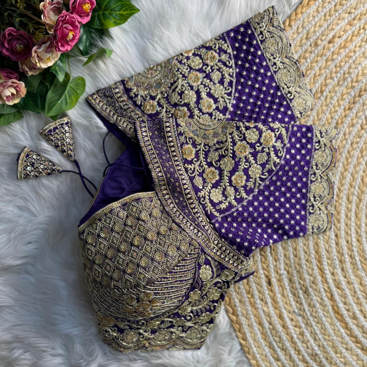 Readymade Pure Soft Roman Silk Madhubala Style Bridal Blouse ##color## Sleeveless Blouse with premium fabric and embroidery