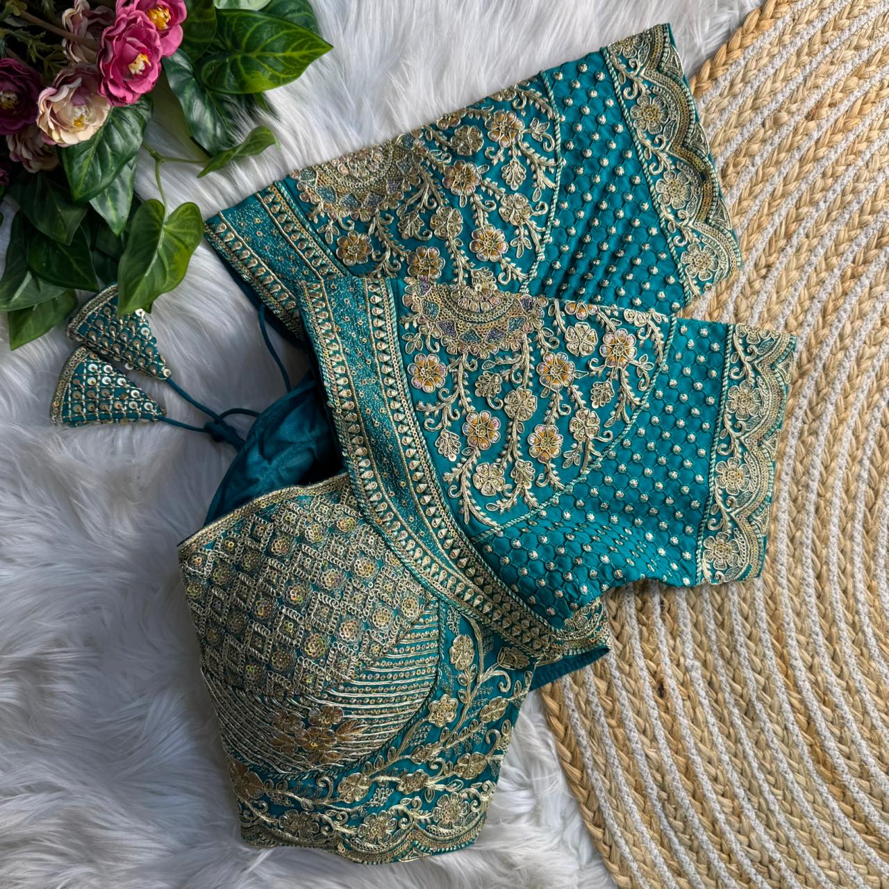 Readymade Pure Soft Roman Silk Madhubala Style Bridal Blouse ##color## Sleeveless Blouse with premium fabric and embroidery