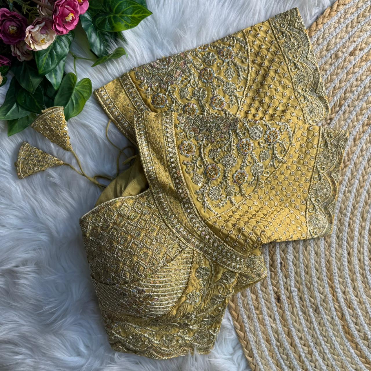 Readymade Pure Soft Roman Silk Madhubala Style Bridal Blouse ##color## Sleeveless Blouse with premium fabric and embroidery