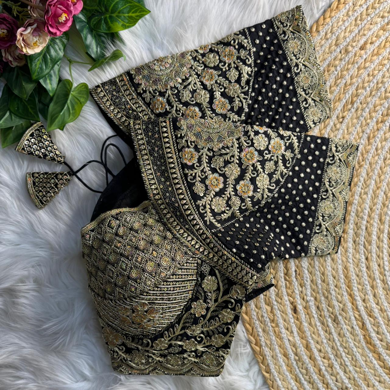 Readymade Pure Soft Roman Silk Madhubala Style Bridal Blouse ##color## Sleeveless Blouse with premium fabric and embroidery