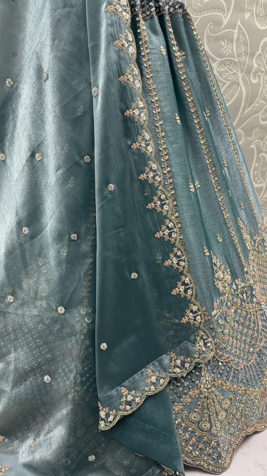 Firozi Pure Soft Net Heavy Embroidery Work Bridal Lehenga